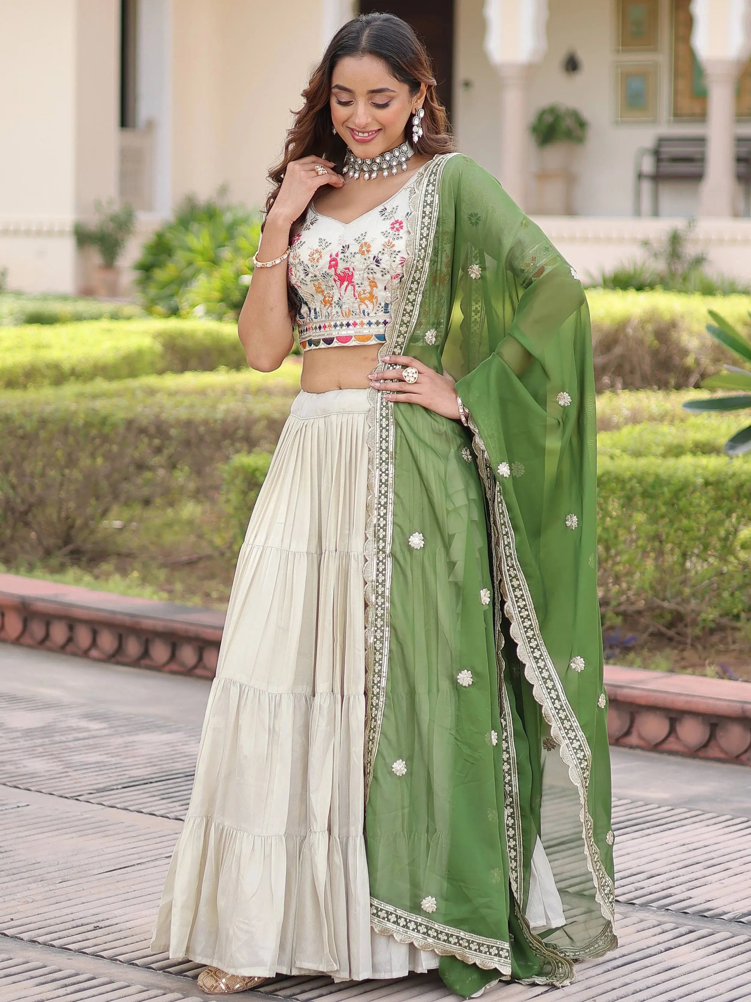 Fantastic Off-White Embroidered Silk Festival Wear Lehenga Choli