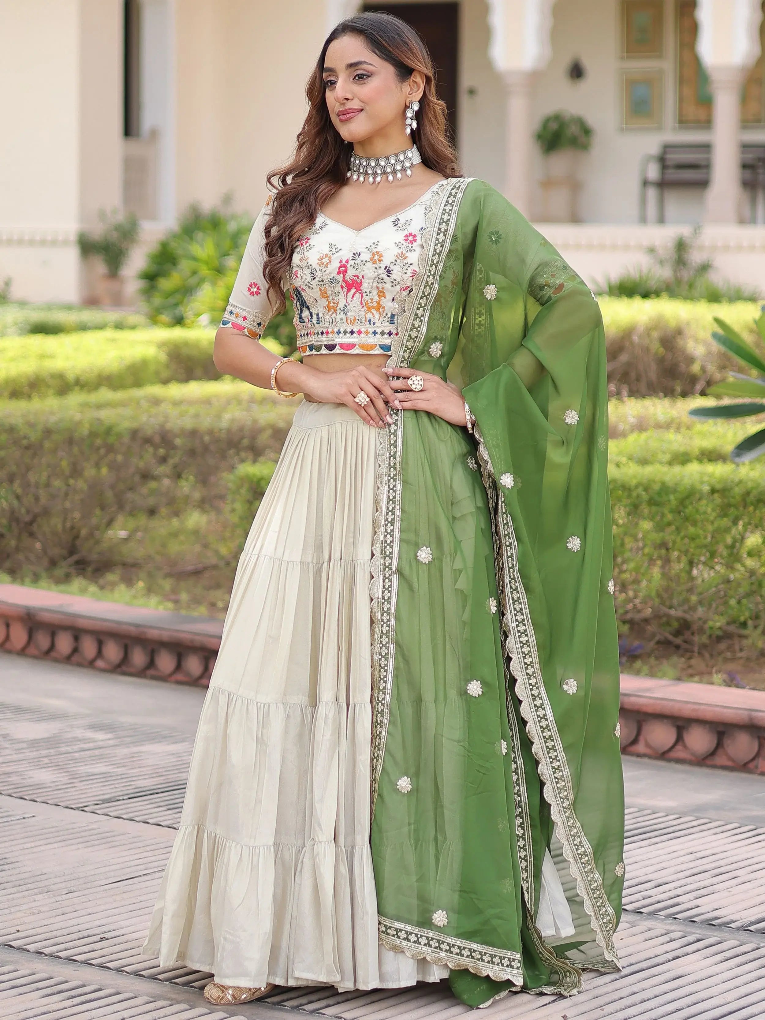 Fantastic Off-White Embroidered Silk Festival Wear Lehenga Choli