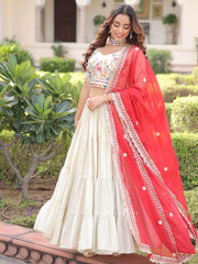 Sparkling Off-White Embroidered Silk Wedding Wear Lehenga Choli