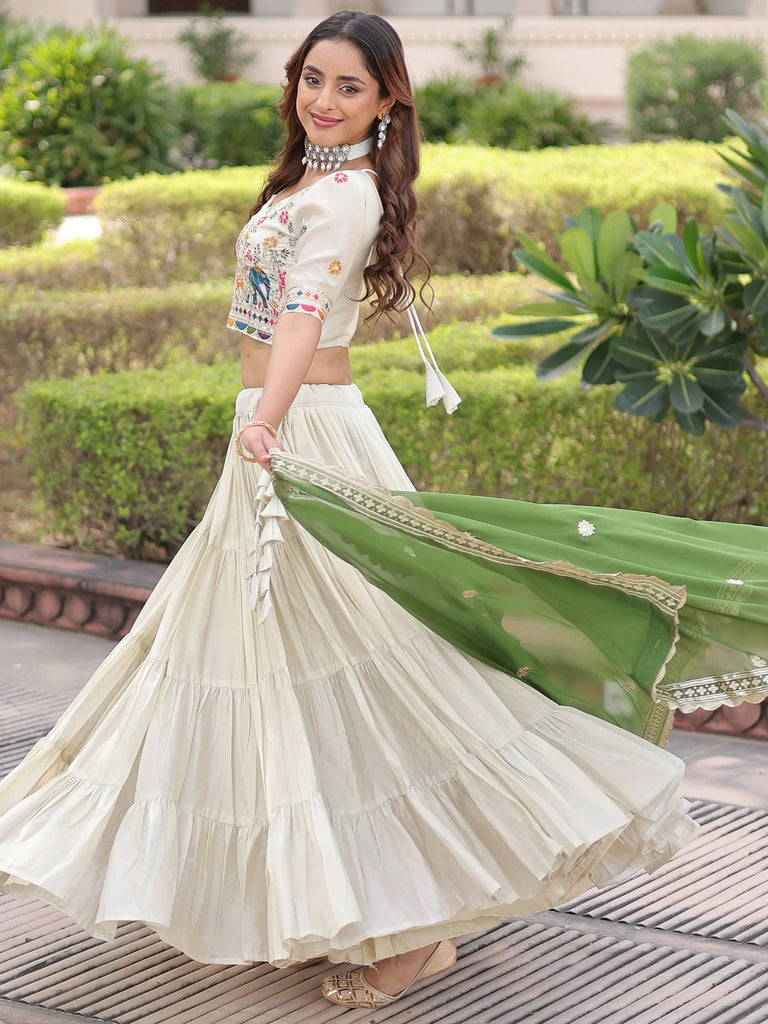 Fantastic Off-White Embroidered Silk Festival Wear Lehenga Choli