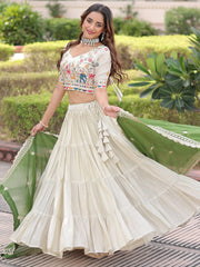 Fantastic Off-White Embroidered Silk Festival Wear Lehenga Choli