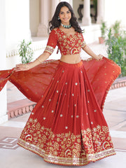 Fabulous Orange Sequins Silk Engagement Wear Lehenga Choli