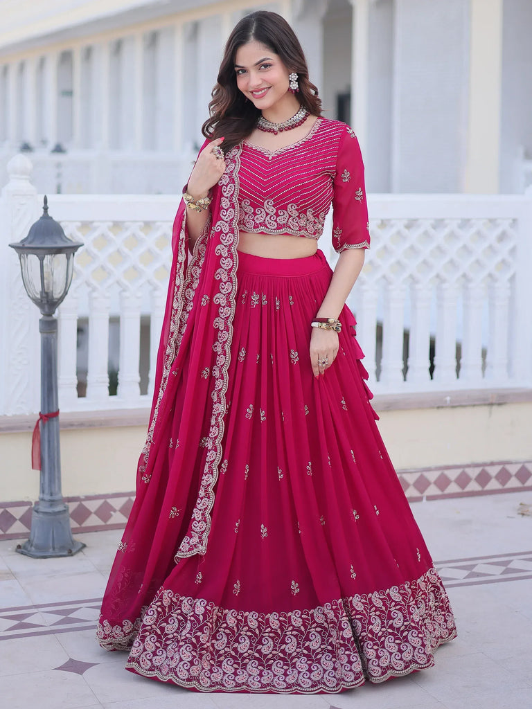 Attractive Rani Pink Sequins Georgette Lehenga Choli With Dupatta