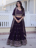 Beautiful Wine Zari Embroidered Georgette Wedding Lehenga Choli