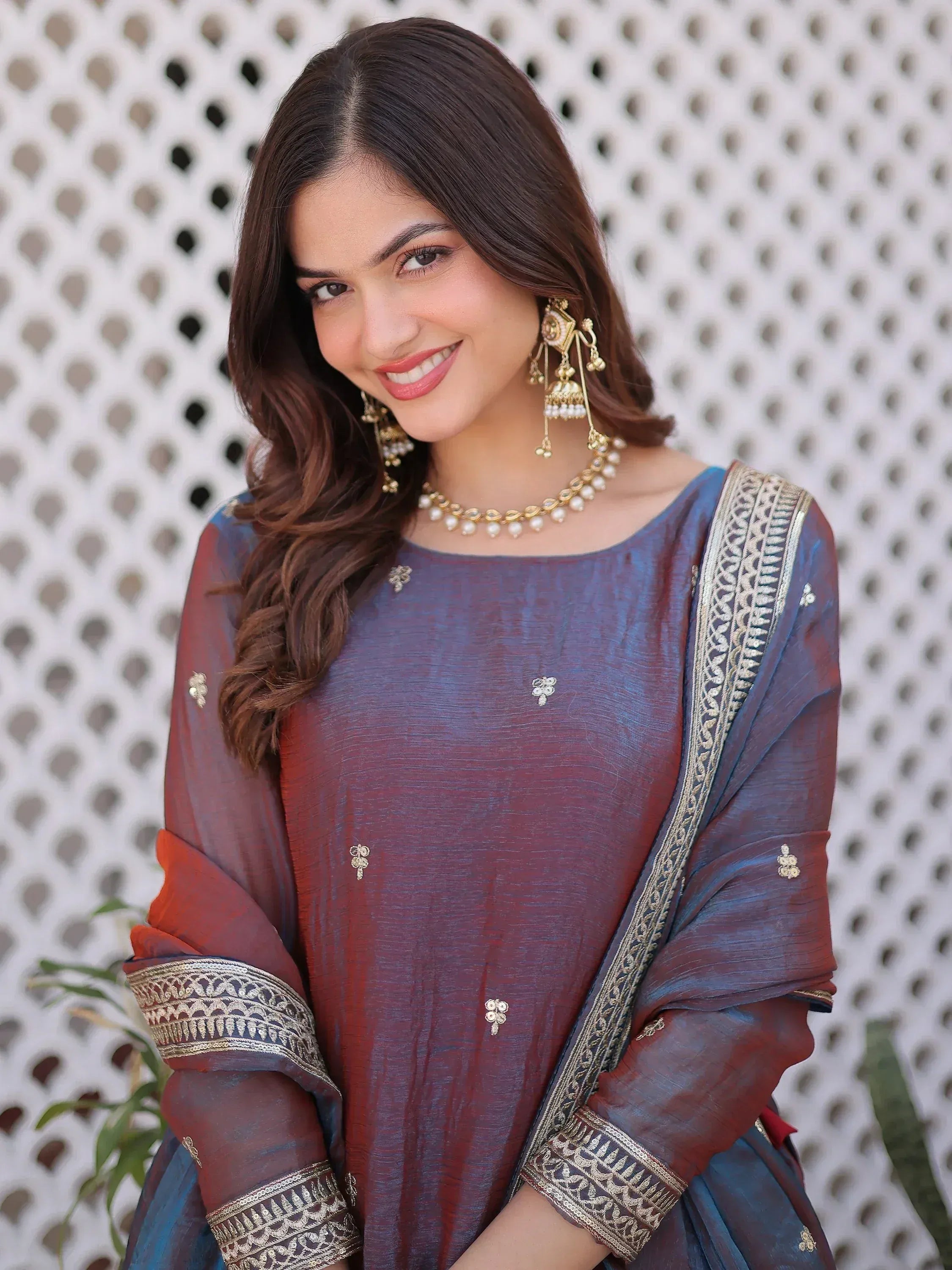 Great Wine Sequins Chiffon Wedding Wear Lehenga With Short Kurti