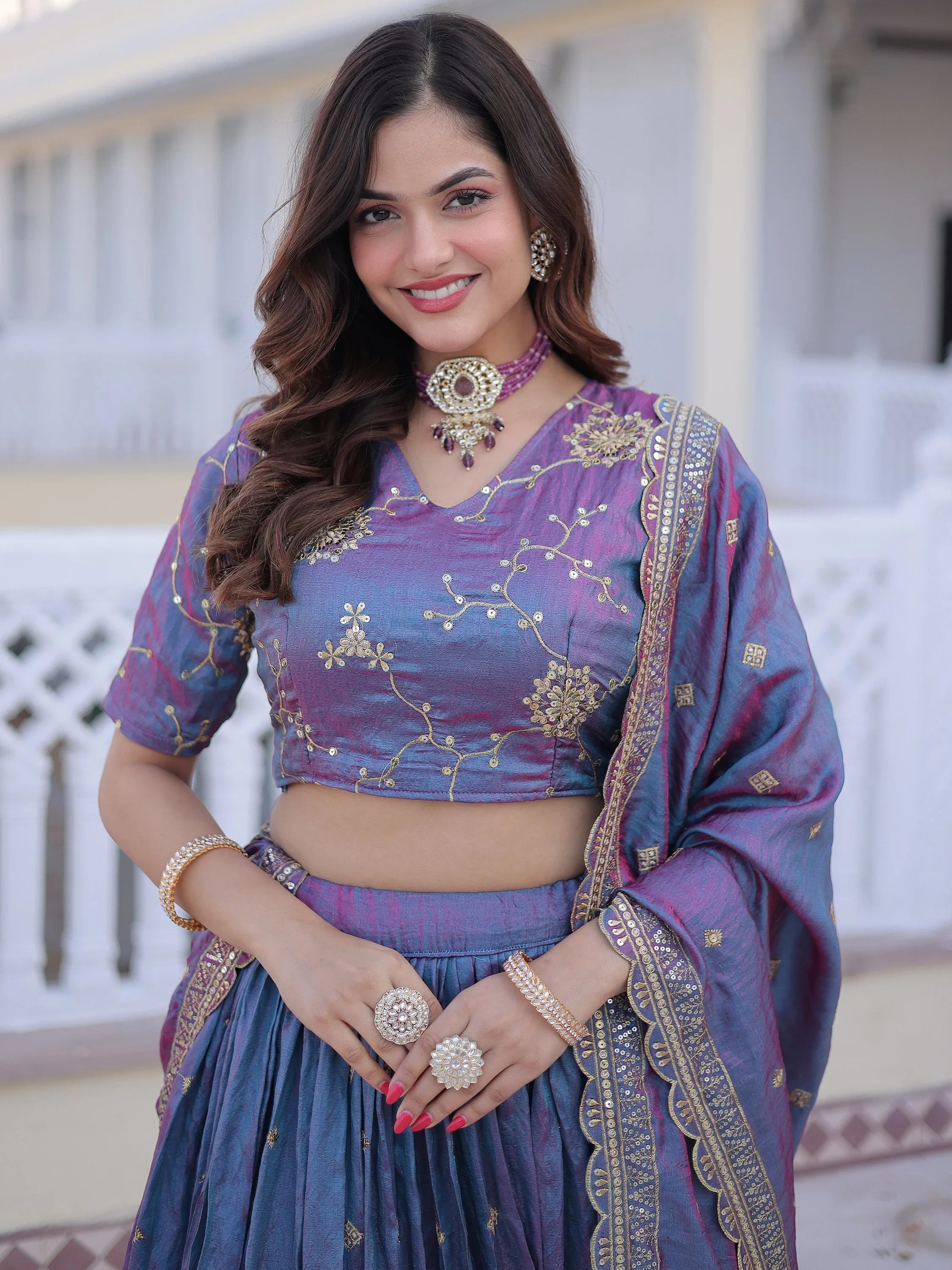 Adorable Blue Zari Embroidered Silk Festival Wear Lehenga Choli