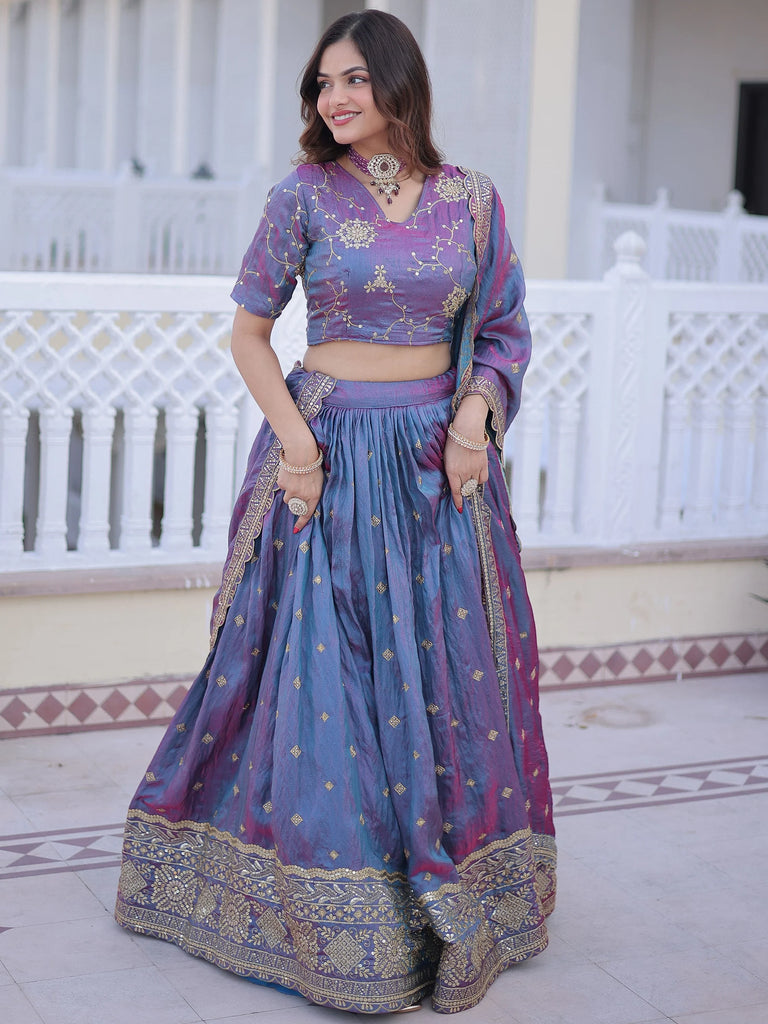 Adorable Blue Zari Embroidered Silk Festival Wear Lehenga Choli