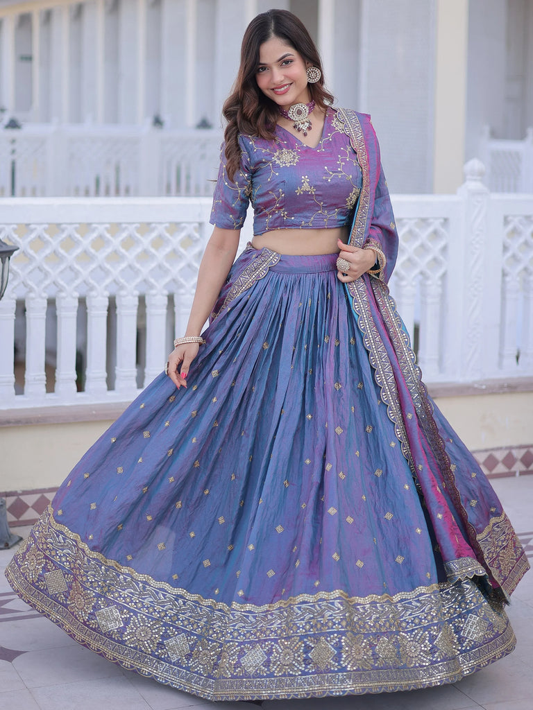Adorable Blue Zari Embroidered Silk Festival Wear Lehenga Choli