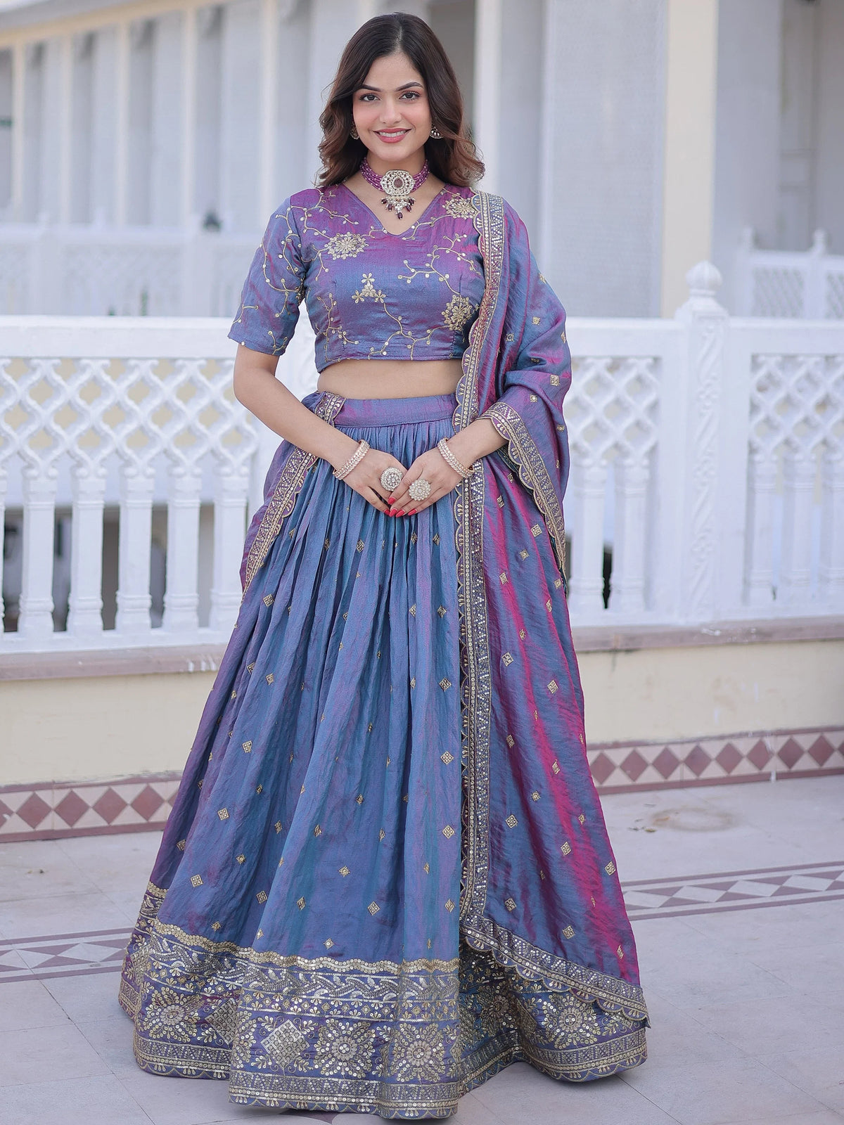 Adorable Blue Zari Embroidered Silk Festival Wear Lehenga Choli