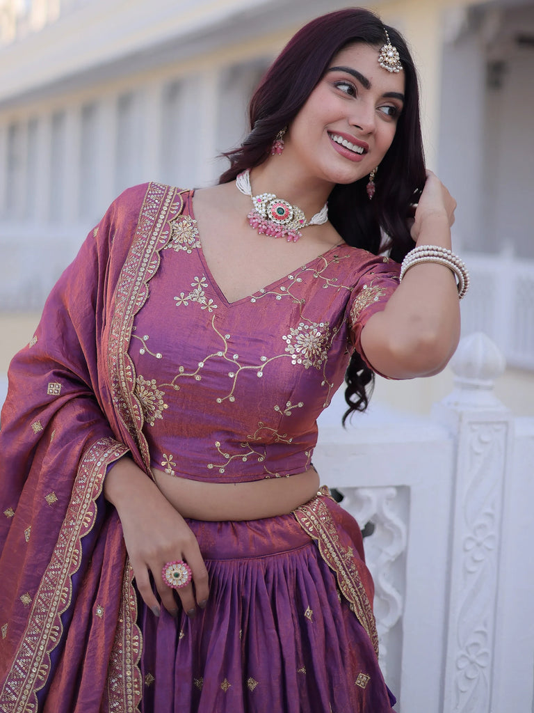 Wonderful Pink Zari Embroidered Silk Wedding Wear Lehenga Choli