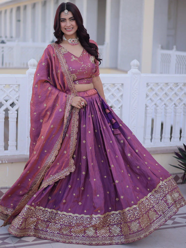 Wonderful Pink Zari Embroidered Silk Wedding Wear Lehenga Choli