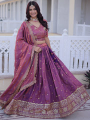 Wonderful Pink Zari Embroidered Silk Wedding Wear Lehenga Choli