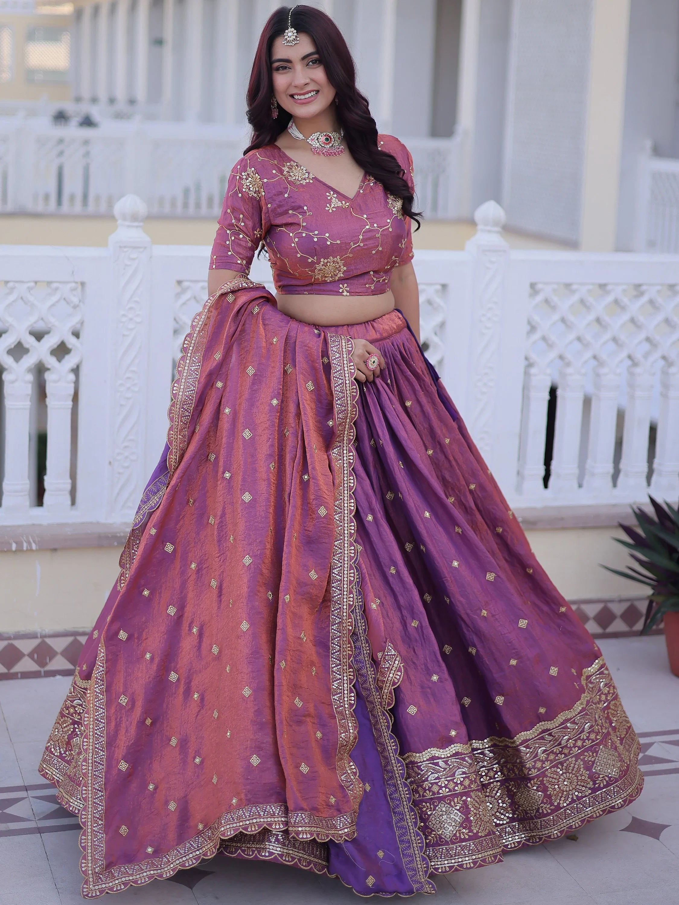 Wonderful Pink Zari Embroidered Silk Wedding Wear Lehenga Choli