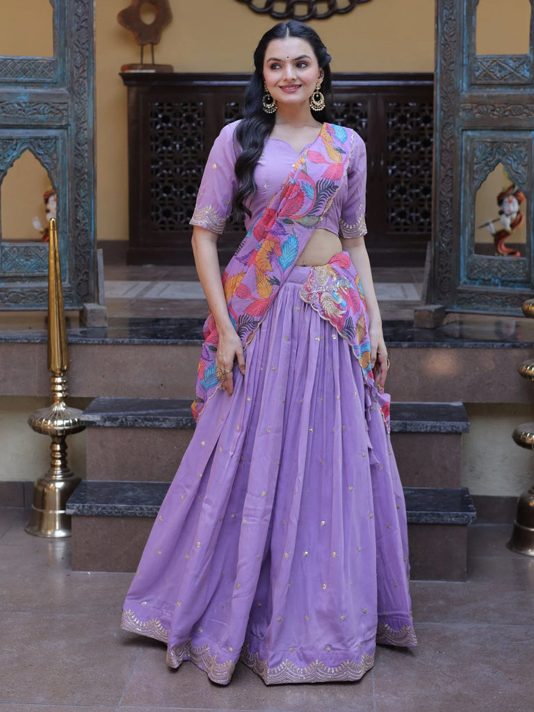 Alluring Pearl Sequins Silk Function Wear Half Saree Lehenga