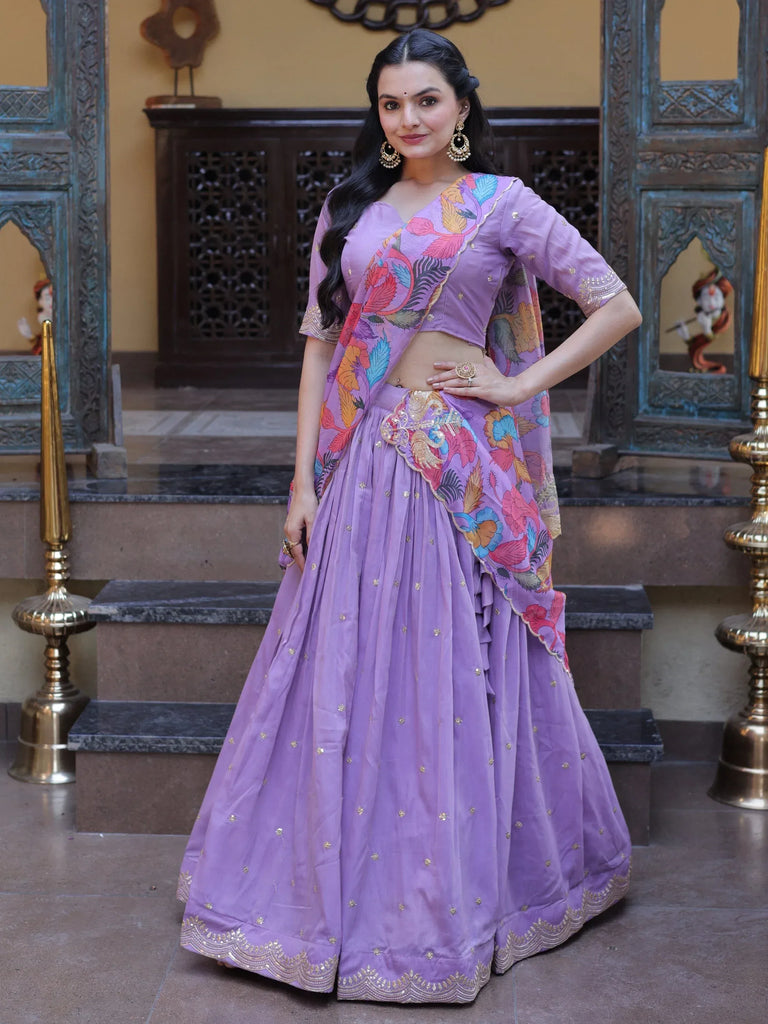 Alluring Pearl Sequins Silk Function Wear Half Saree Lehenga