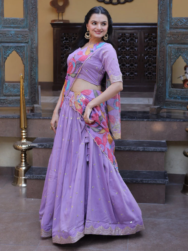 Alluring Pearl Sequins Silk Function Wear Half Saree Lehenga