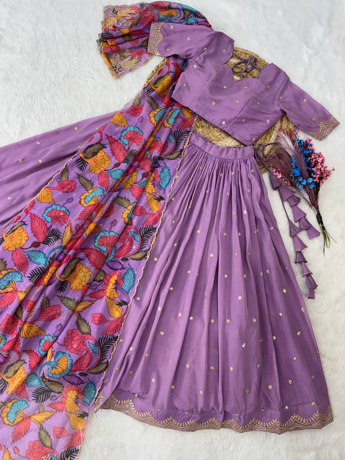 Alluring Pearl Sequins Silk Function Wear Half Saree Lehenga