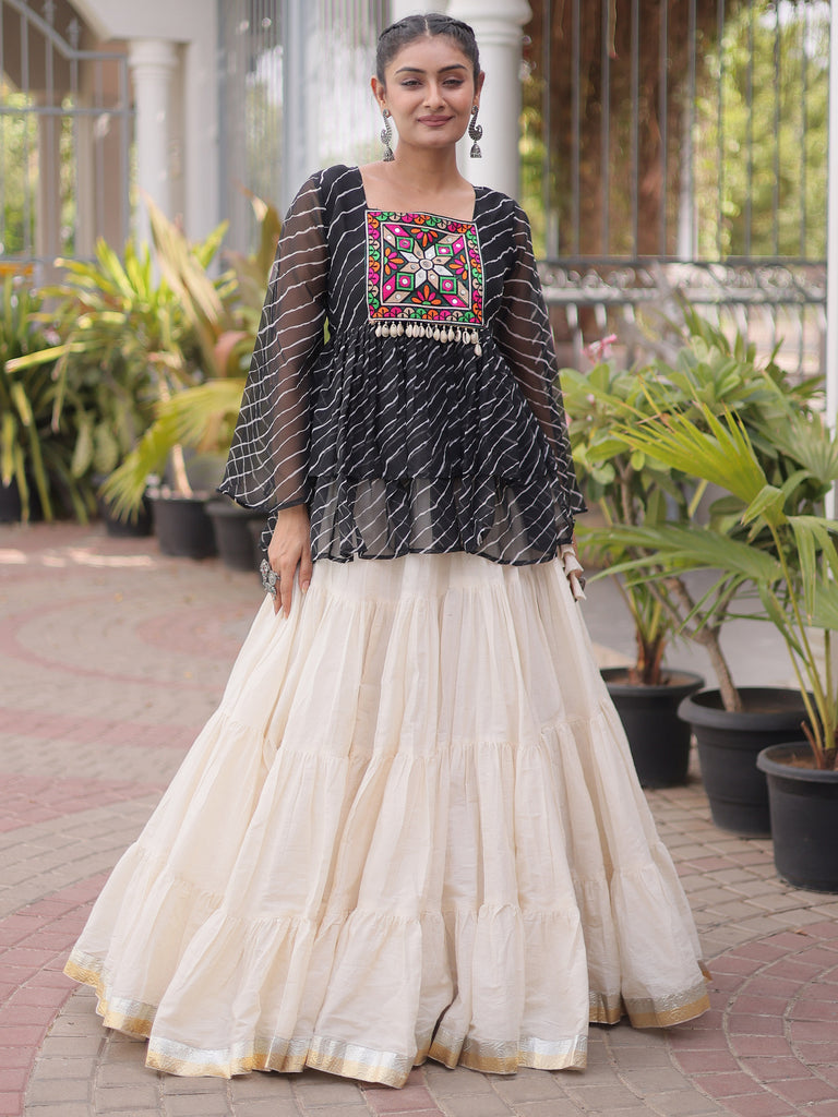 Captivating Black Laced Cotton Navratri Special Lehenga With Peplum Top