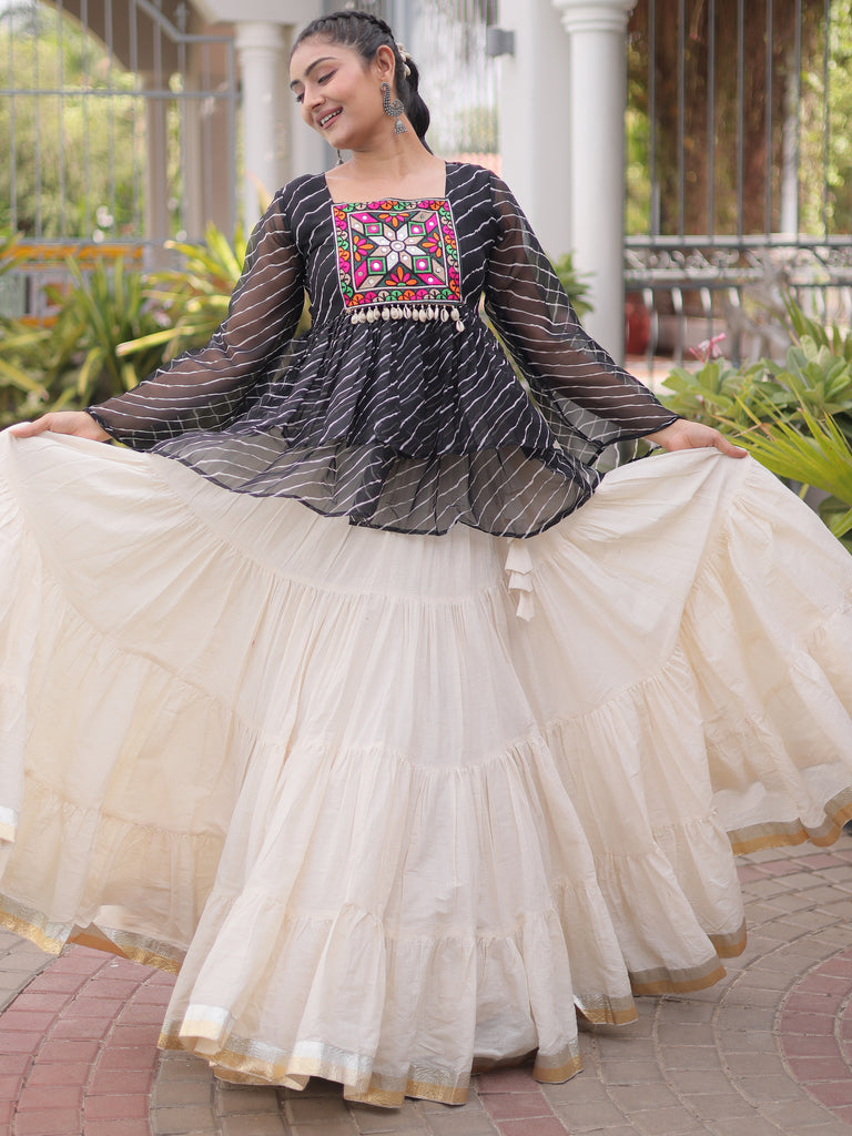 Captivating Black Laced Cotton Navratri Special Lehenga With Peplum Top