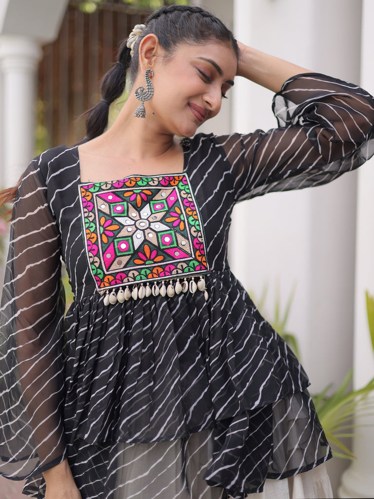 Captivating Black Laced Cotton Navratri Special Lehenga With Peplum Top