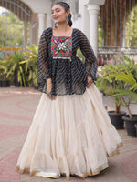 Captivating Black Laced Cotton Navratri Special Lehenga With Peplum Top