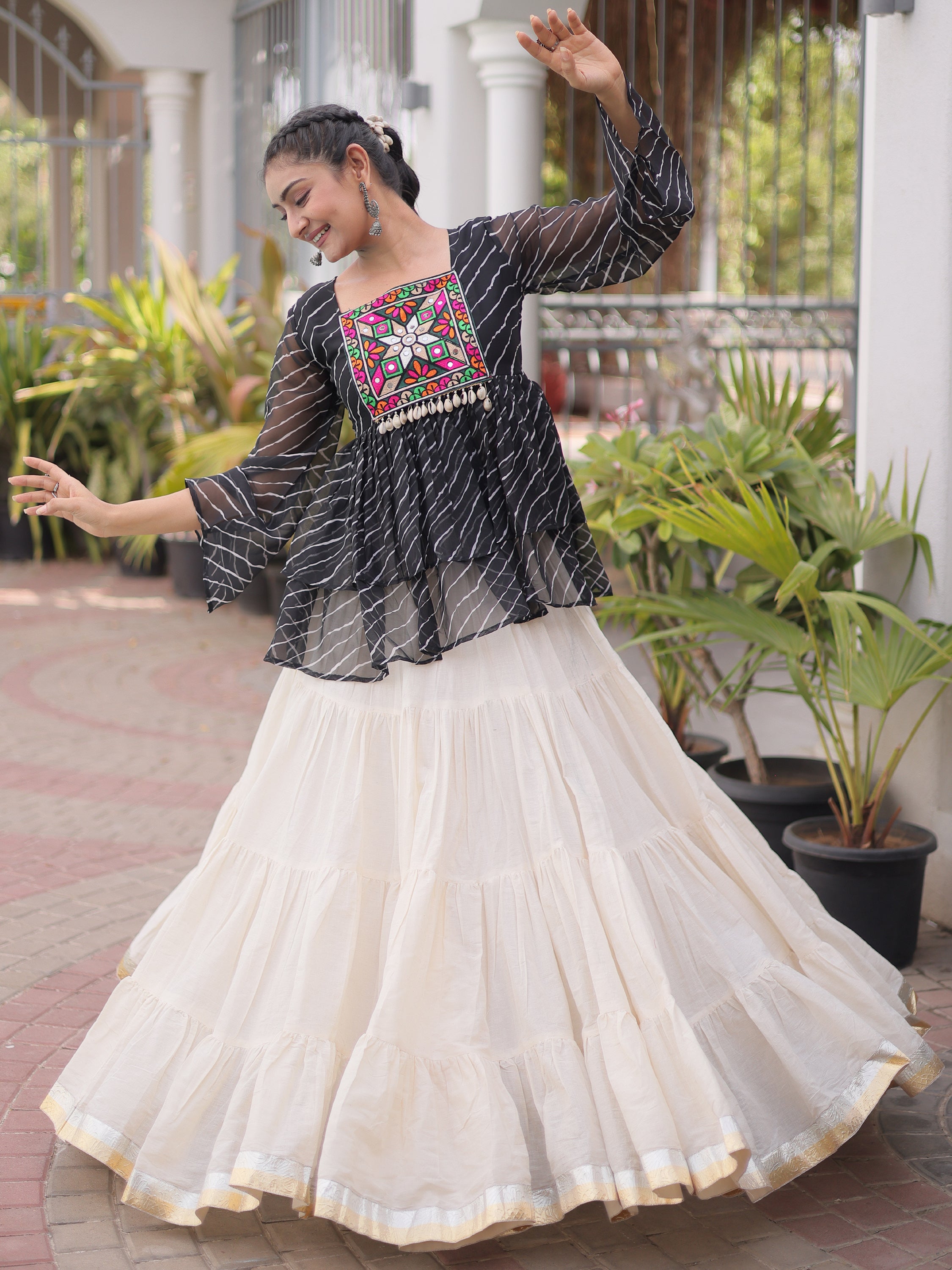 Captivating Black Laced Cotton Navratri Special Lehenga With Peplum Top