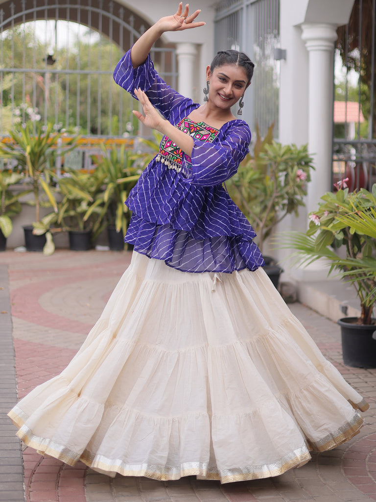 Precious Royal Blue Laheriya Printed Navratri Lehenga With Peplum Top