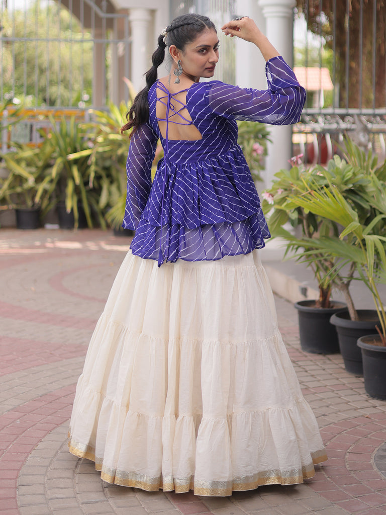 Precious Royal Blue Laheriya Printed Navratri Lehenga With Peplum Top