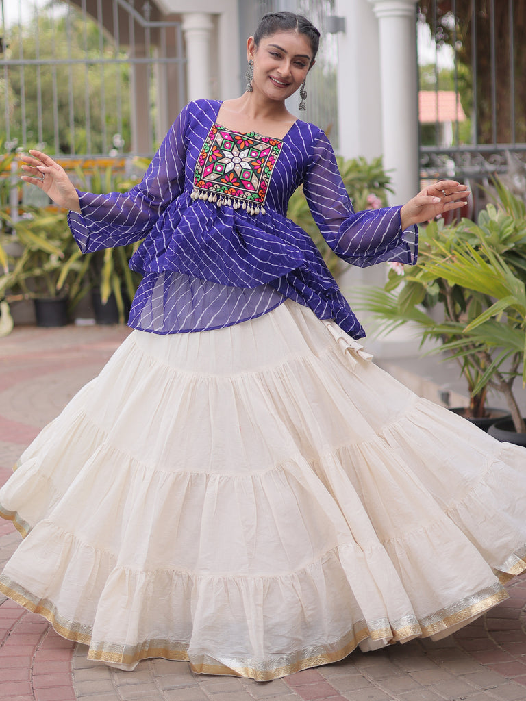 Precious Royal Blue Laheriya Printed Navratri Lehenga With Peplum Top