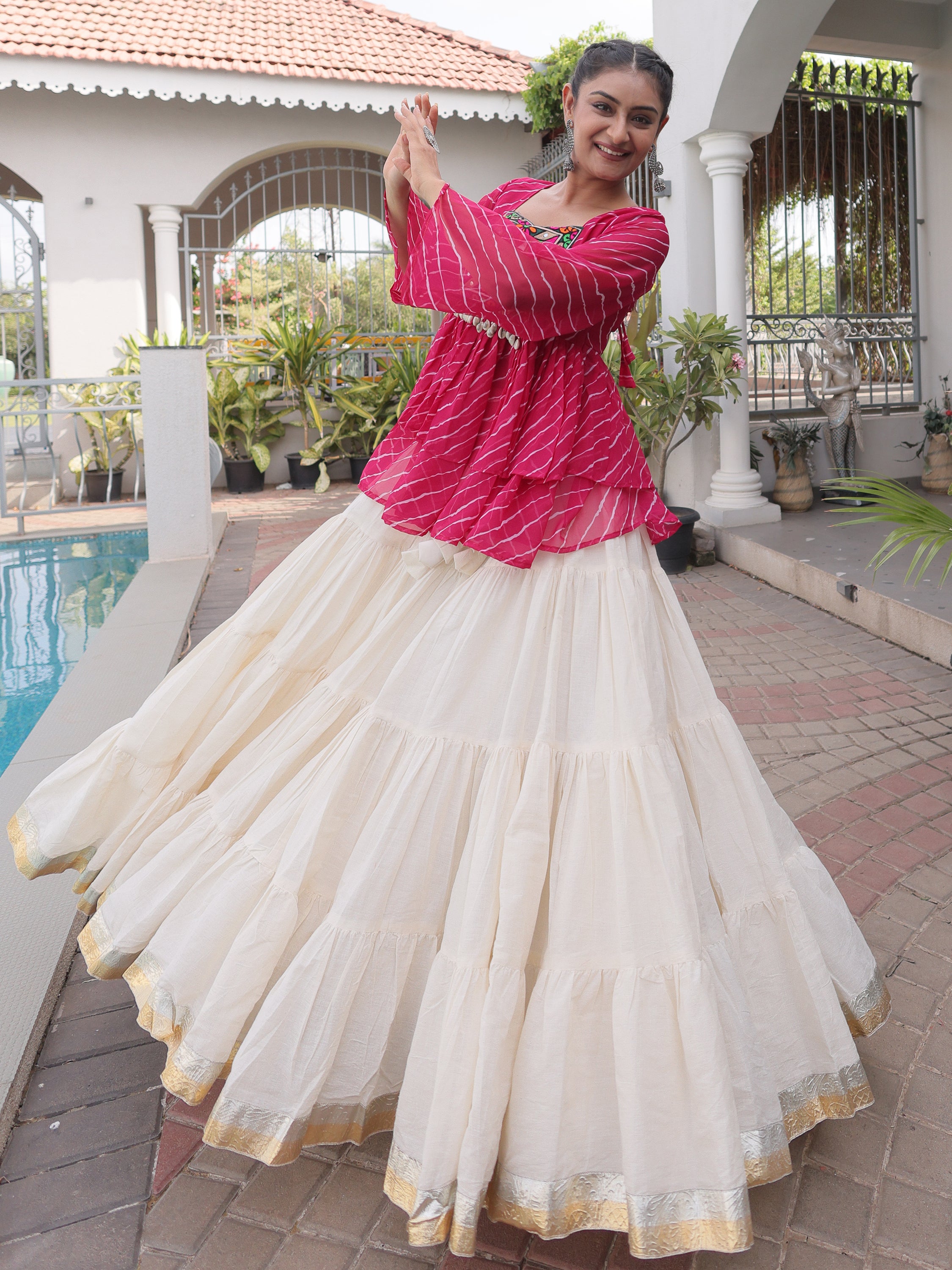 Elegant Purple Laheriya Printed Cotton Navratri Special Lehenga Choli