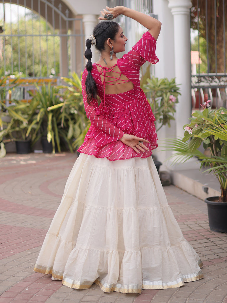 Elegant Purple Laheriya Printed Cotton Navratri Special Lehenga Choli