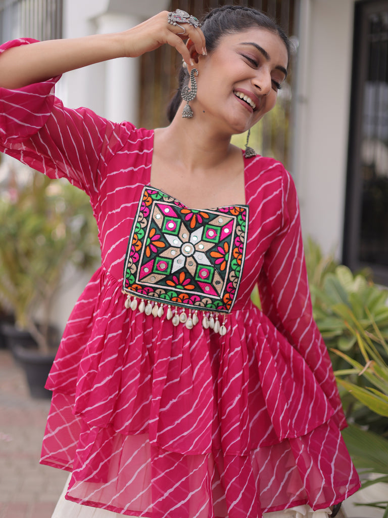 Elegant Purple Laheriya Printed Cotton Navratri Special Lehenga Choli