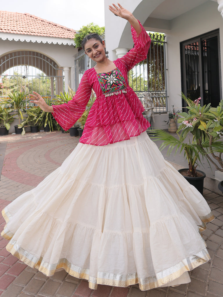 Elegant Purple Laheriya Printed Cotton Navratri Special Lehenga Choli