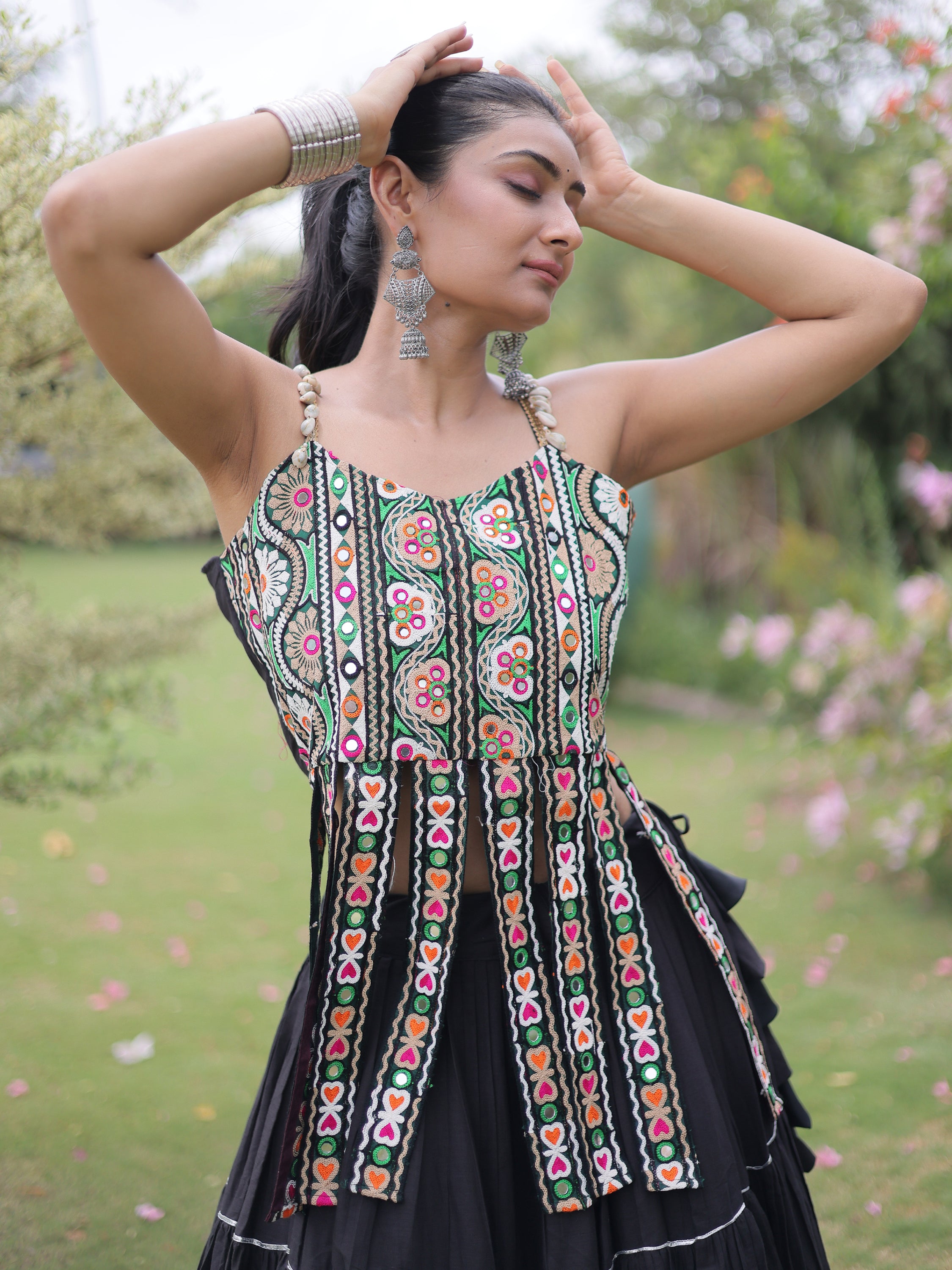 Precious Black Patch Work Cotton Navratri Lehenga With Blouse
