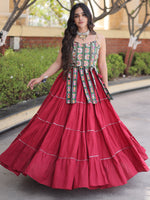 Glowing Maroon Cotton Navratri Wear Lehenga With Patch Work Choli