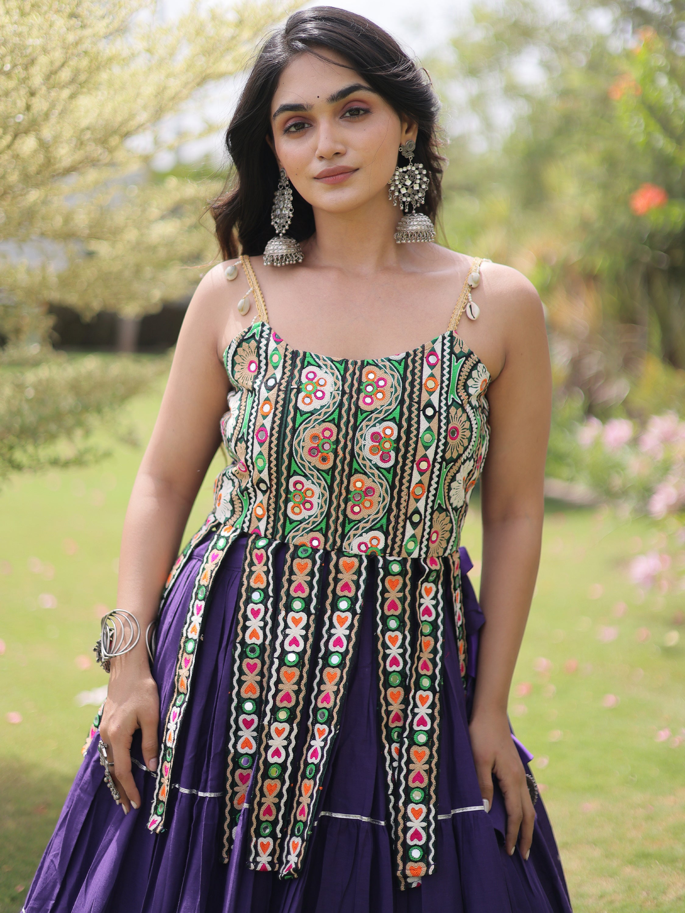 Impressive Purple Laced Cotton Navratri Special Lehenga Choli