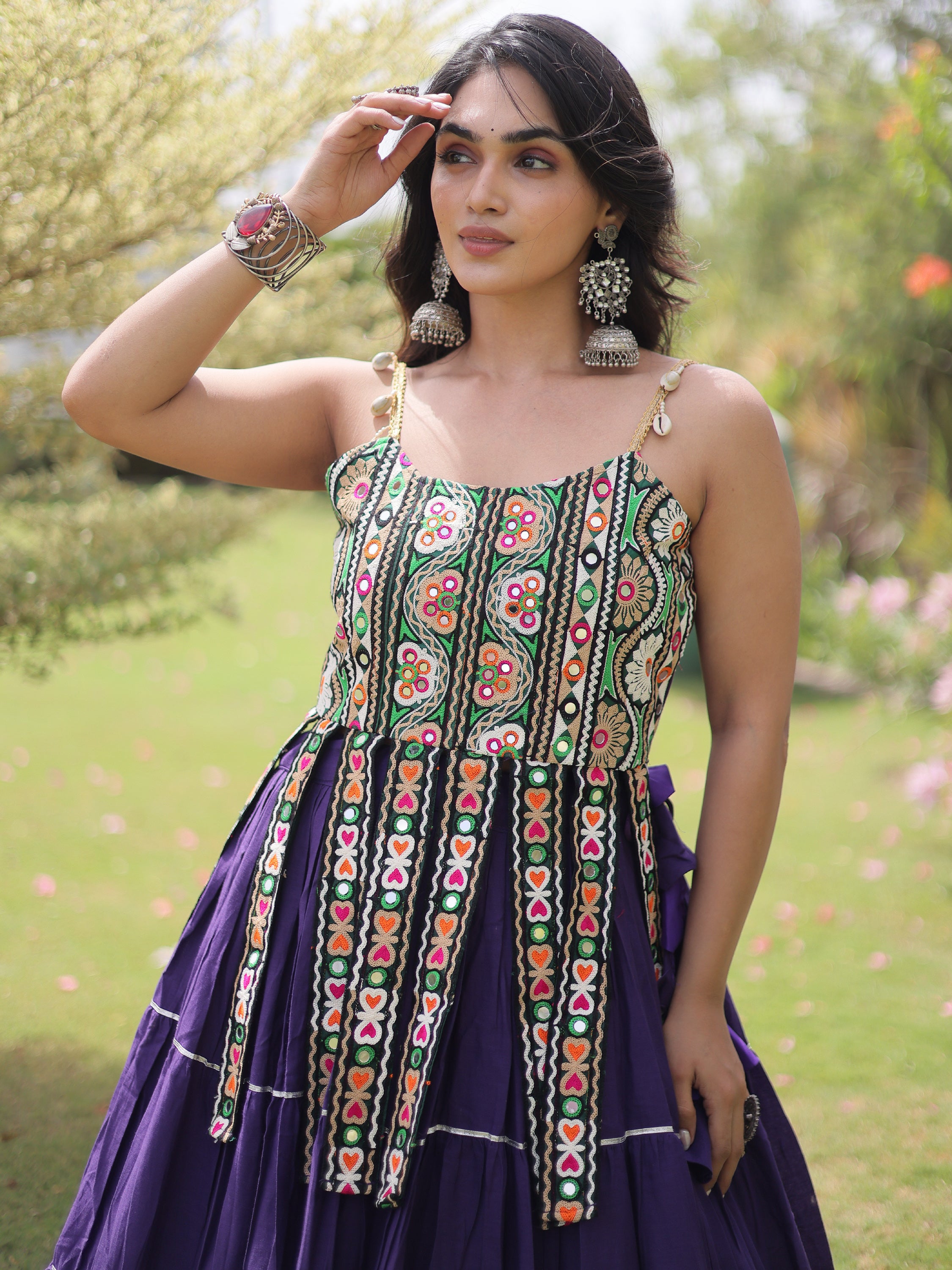 Impressive Purple Laced Cotton Navratri Special Lehenga Choli