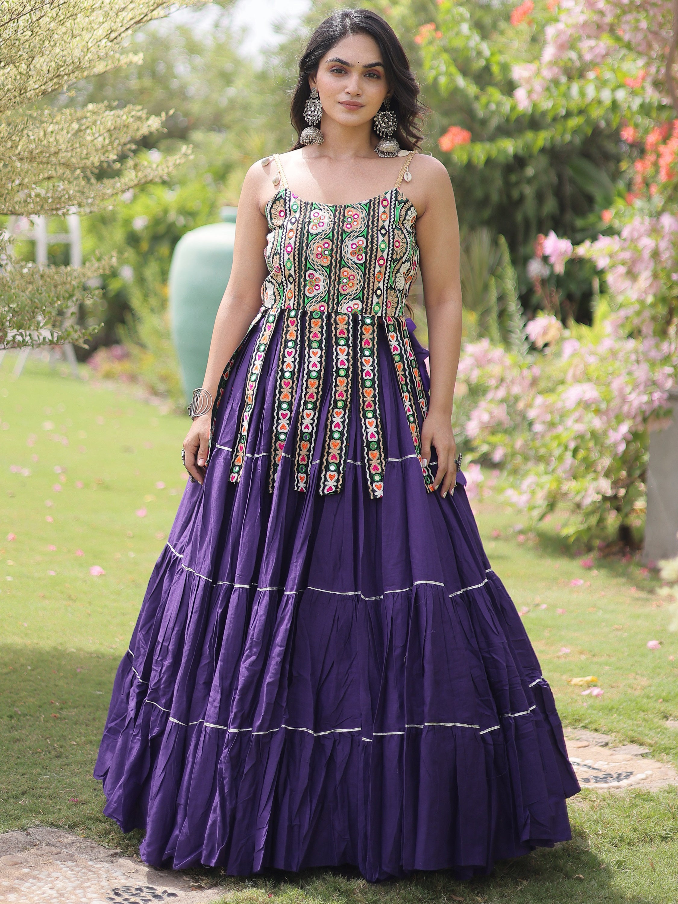 Impressive Purple Laced Cotton Navratri Special Lehenga Choli