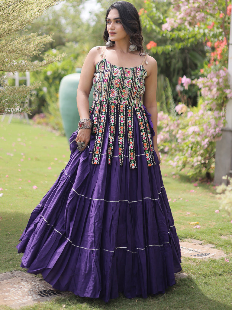 Impressive Purple Laced Cotton Navratri Special Lehenga Choli