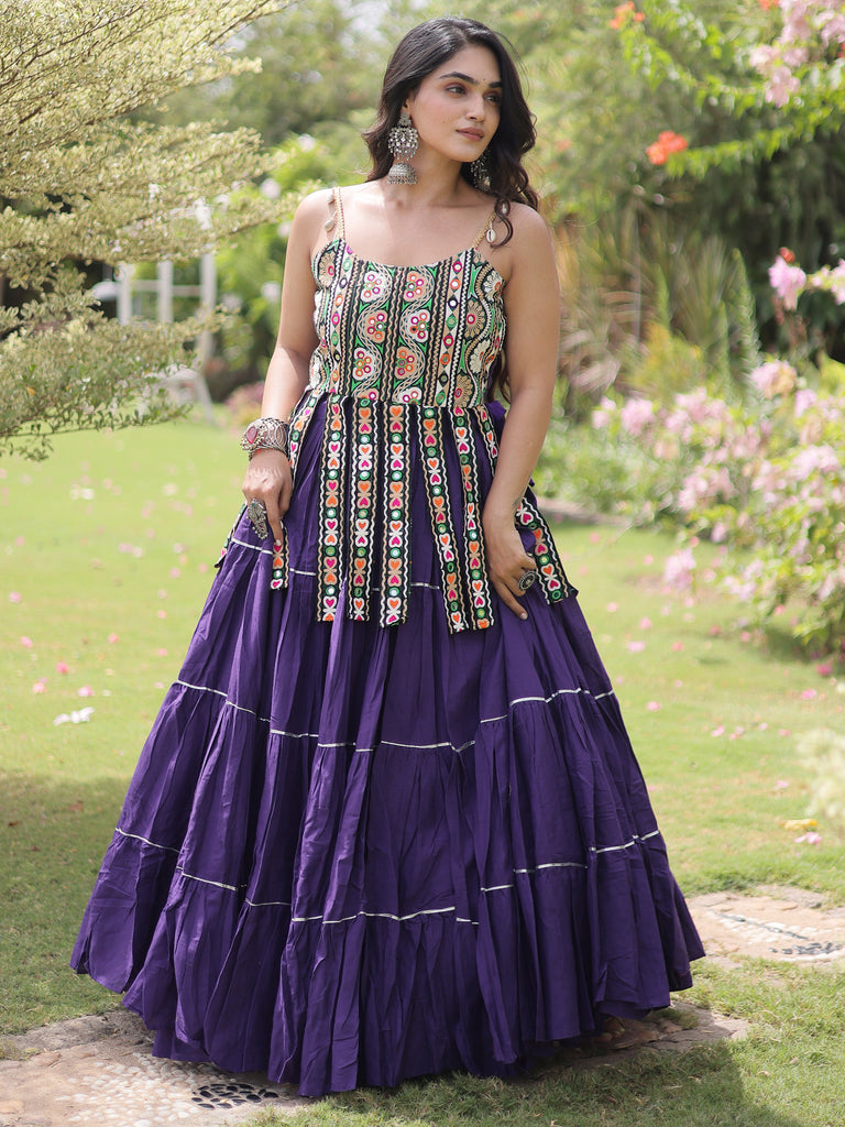 Impressive Purple Laced Cotton Navratri Special Lehenga Choli
