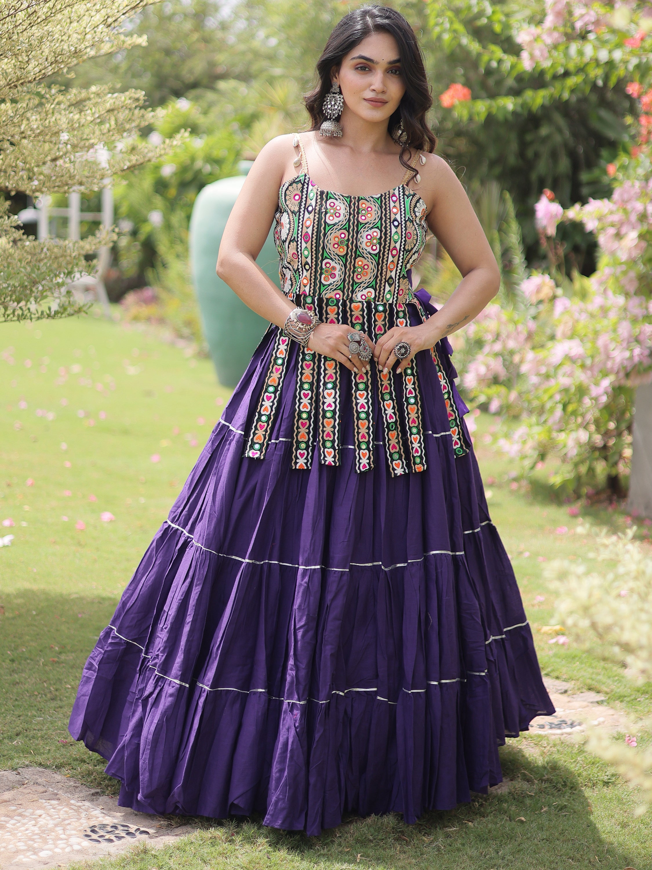 Impressive Purple Laced Cotton Navratri Special Lehenga Choli