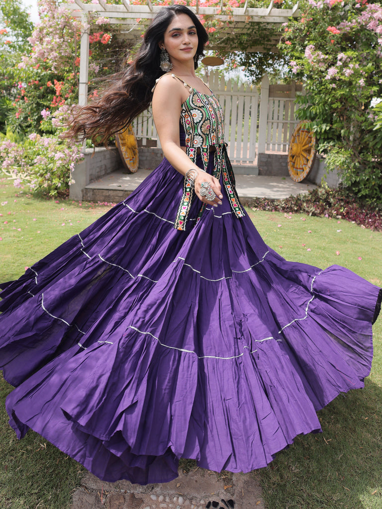 Impressive Purple Laced Cotton Navratri Special Lehenga Choli