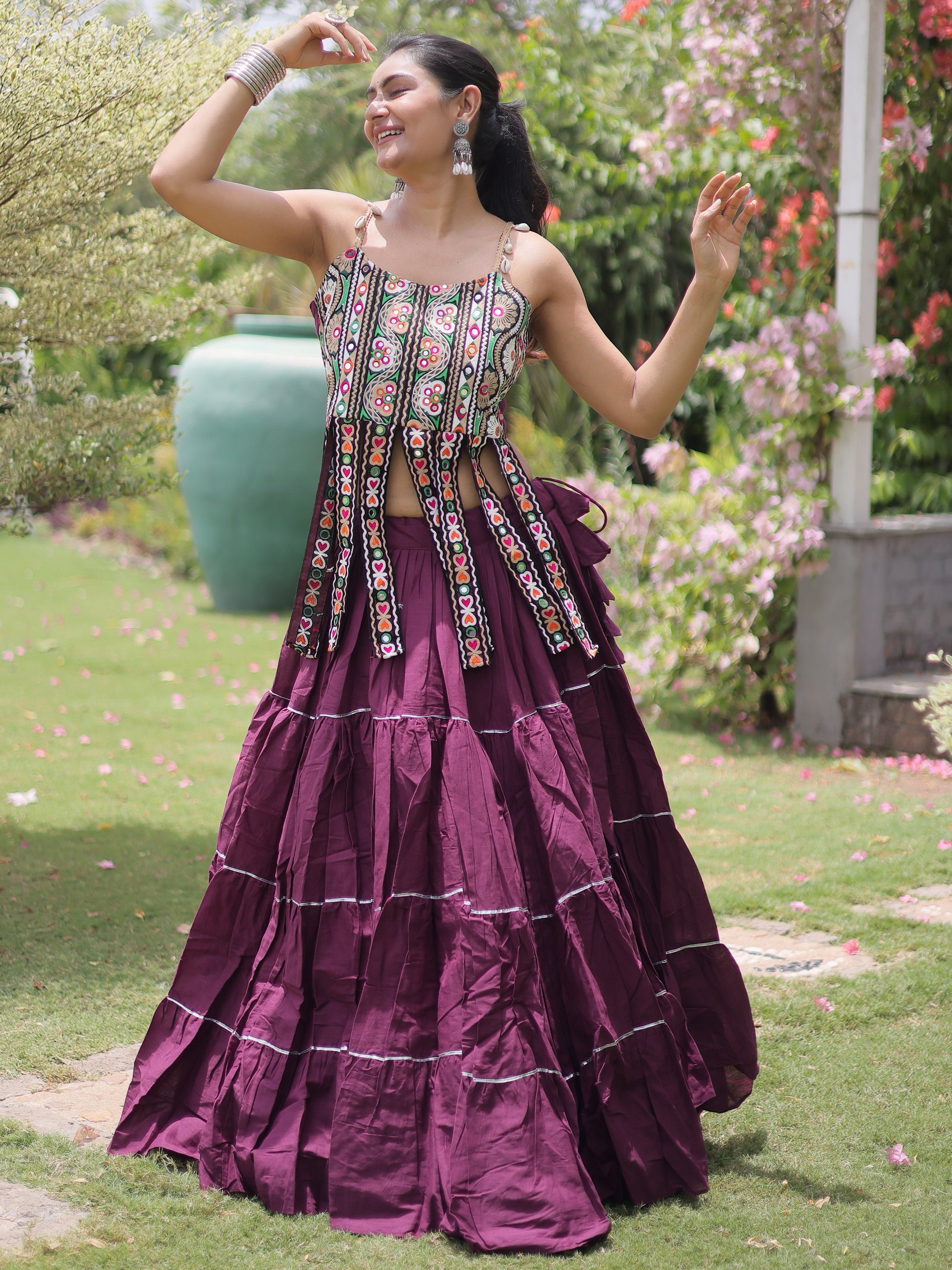Tremendous Wine Laced Cotton Navratri Wear Lehenga Choli