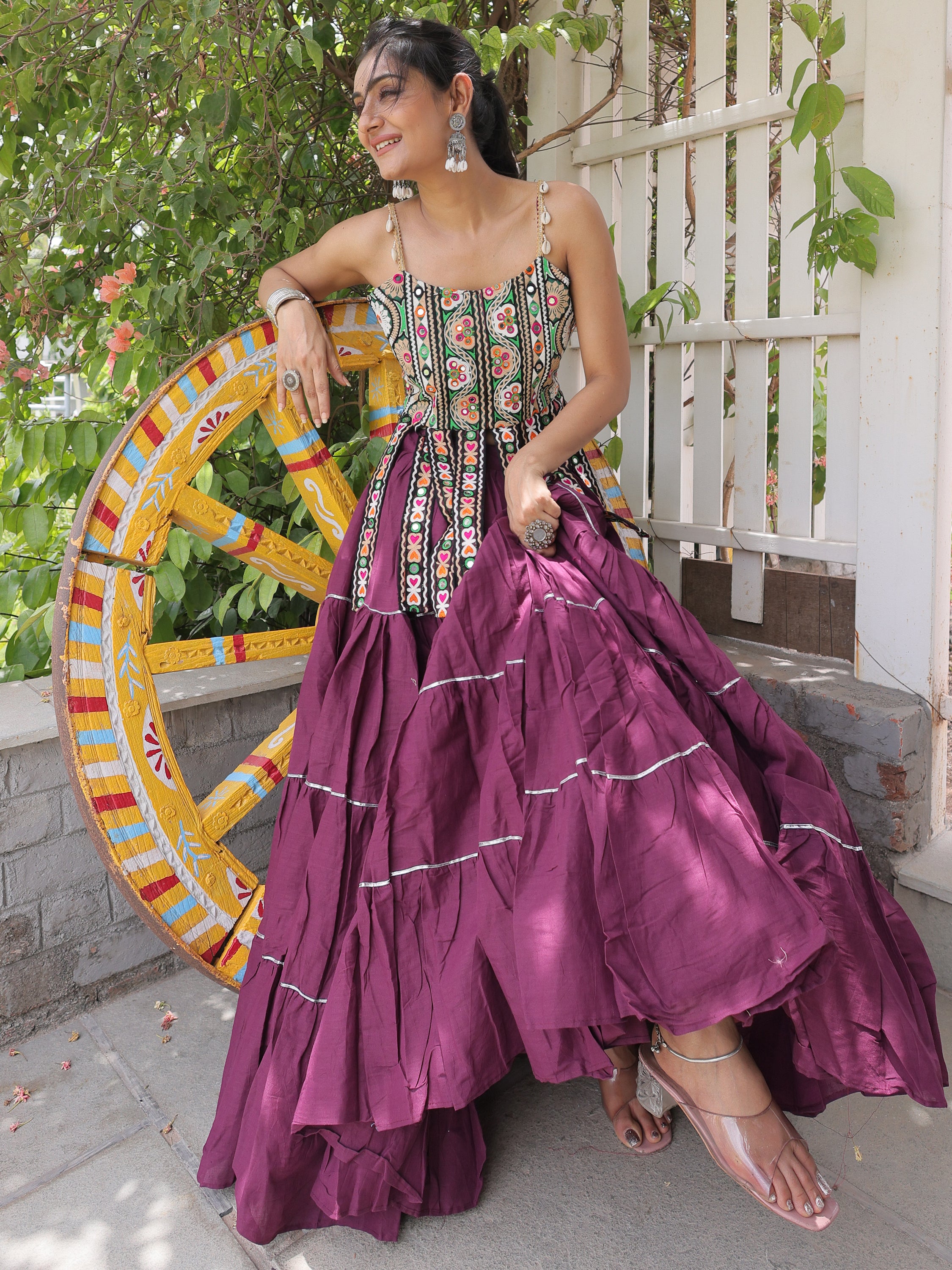 Tremendous Wine Laced Cotton Navratri Wear Lehenga Choli