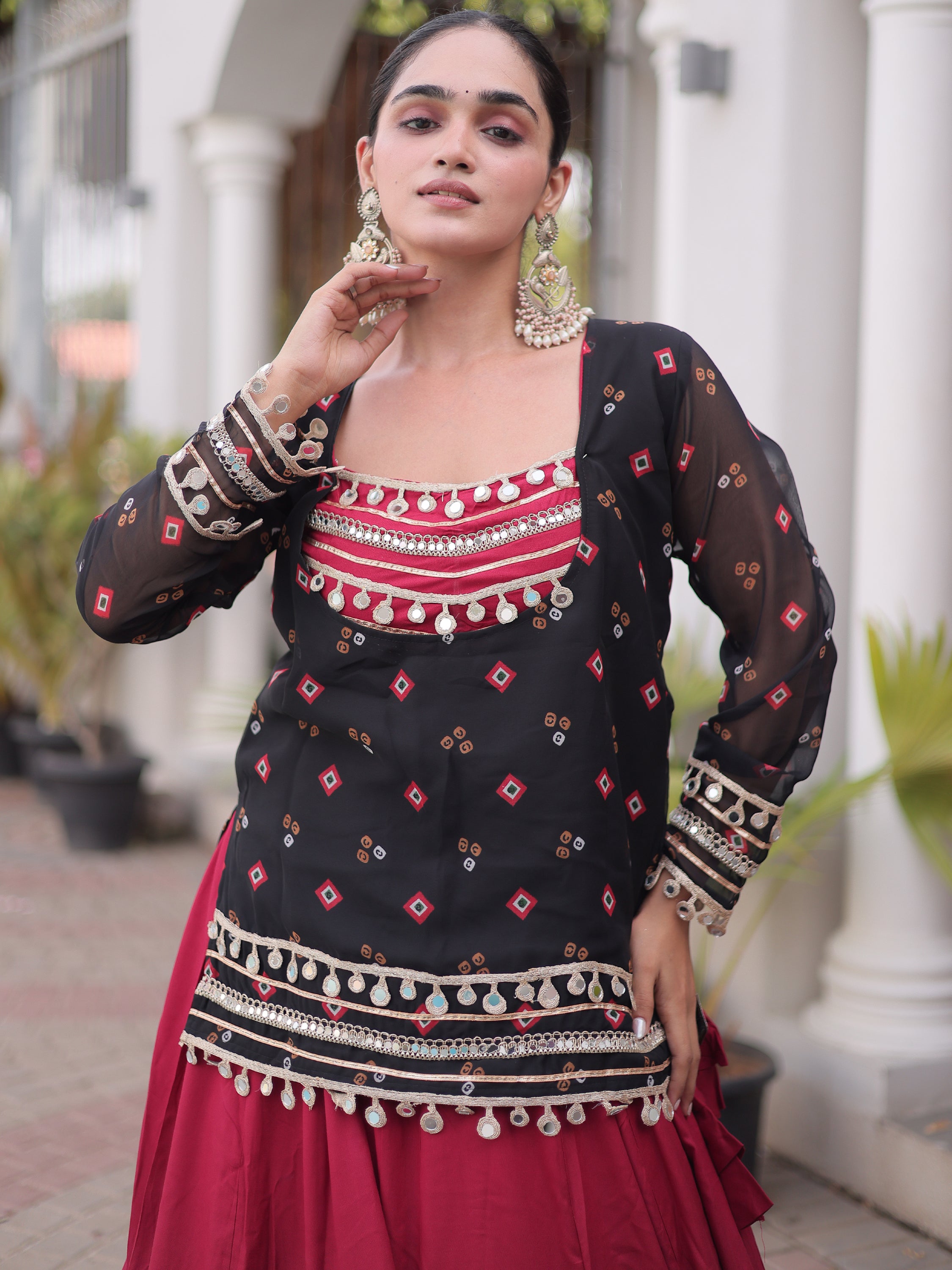 Aesthetic Black Gota Laced Rayon Navratri Wear Lehenga Choli With Jacket