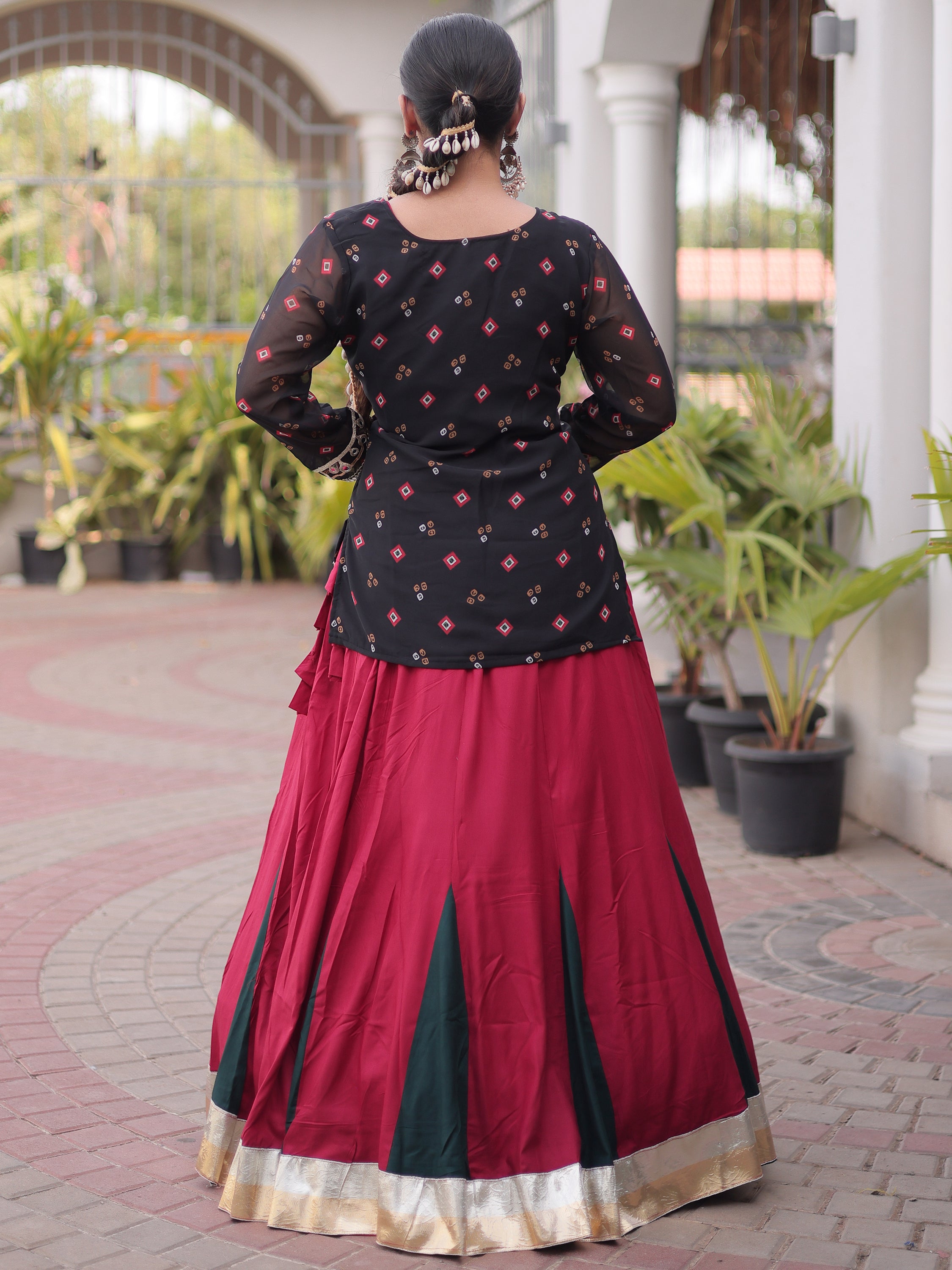 Aesthetic Black Gota Laced Rayon Navratri Wear Lehenga Choli With Jacket