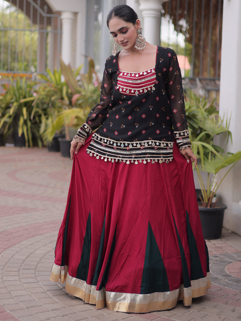 Aesthetic Black Gota Laced Rayon Navratri Wear Lehenga Choli With Jacket