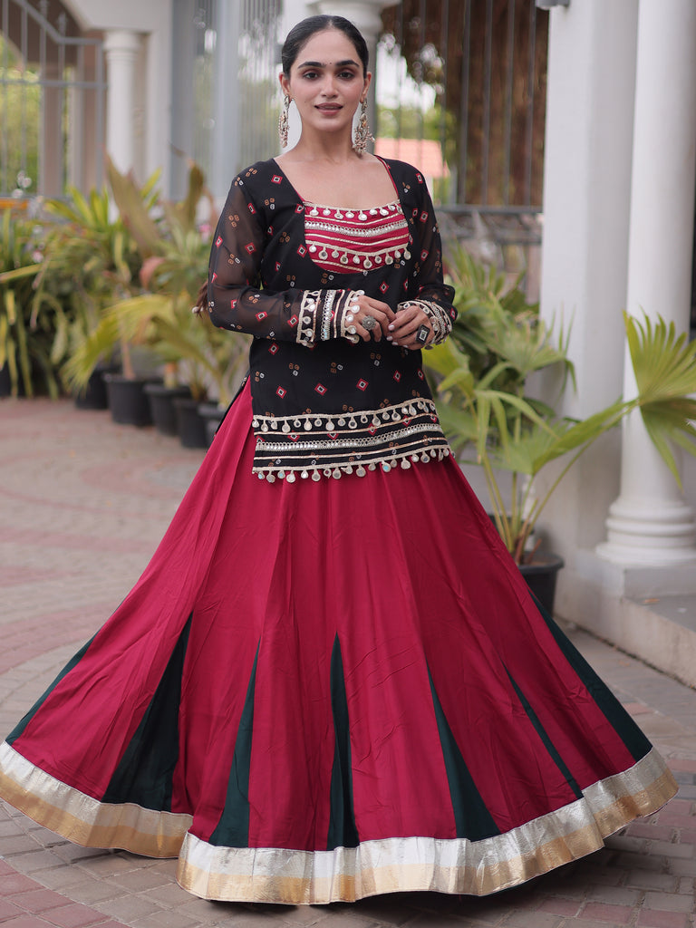 Aesthetic Black Gota Laced Rayon Navratri Wear Lehenga Choli With Jacket