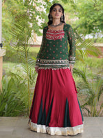 Regal Bottle Green Laced Rayon Navratri Wear Lehenga Choli With Jacket