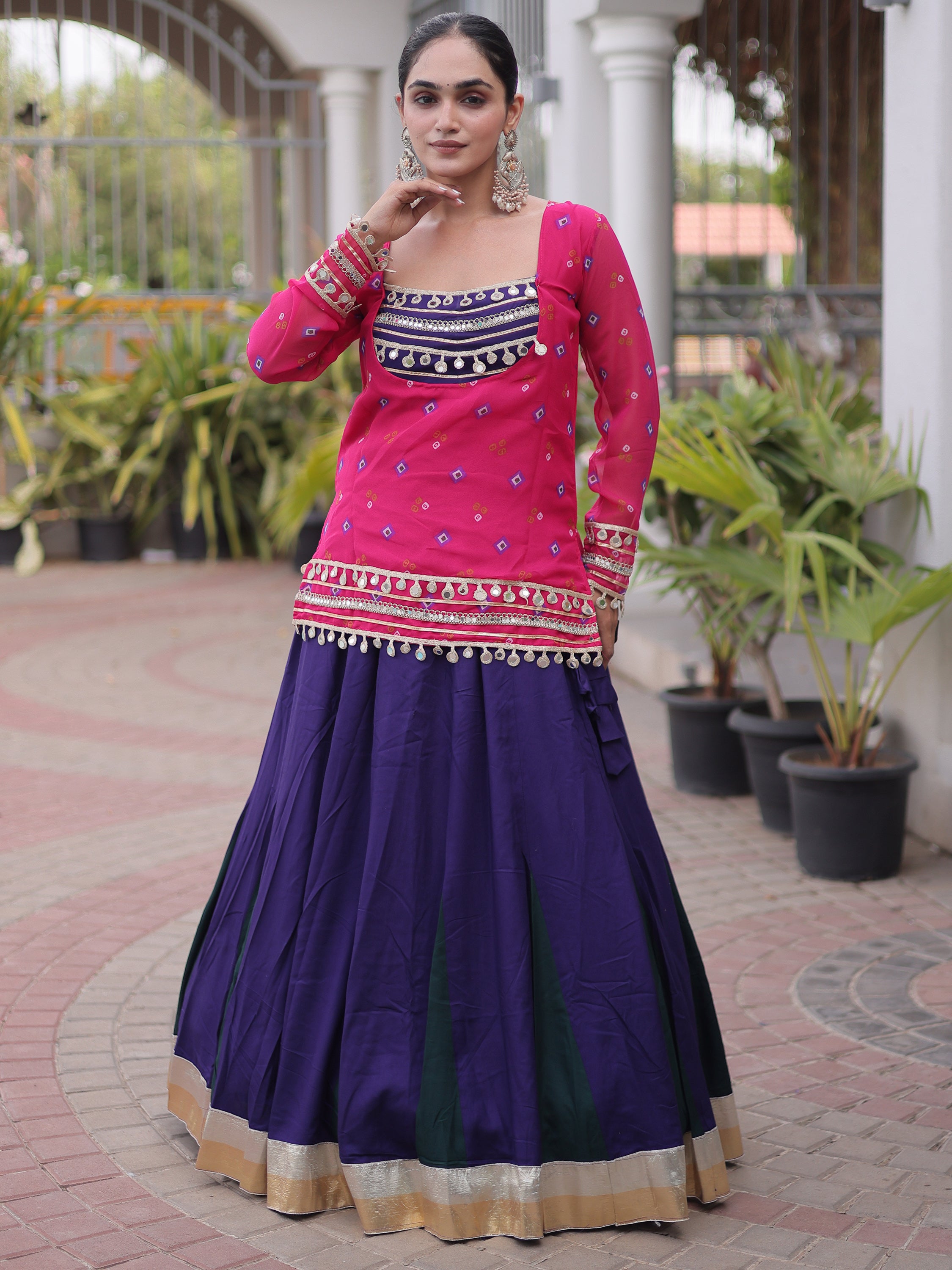Graceful Pink Rayon Navratri Wear Lehenga Choli With Printed Jacket